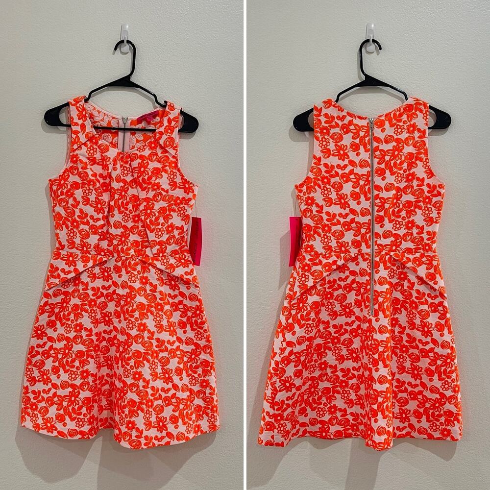 NWT Betsey Johnson Retro Orange White Floral Sleeveless A-Line Dress Size 10